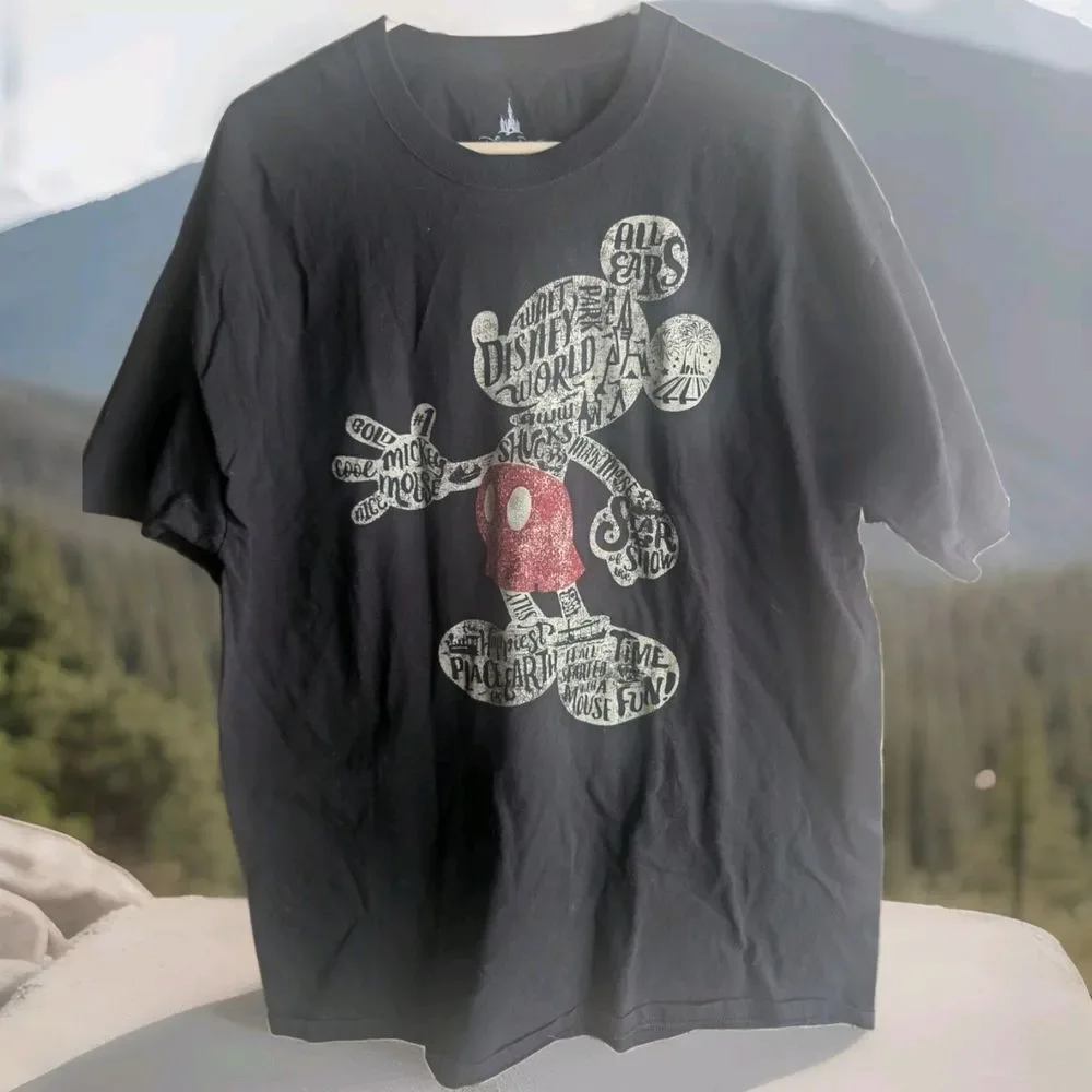 Disney Parks Authentic‎  Mickey Mouse Black Word Cloud Print T-Shirt Adult 2X